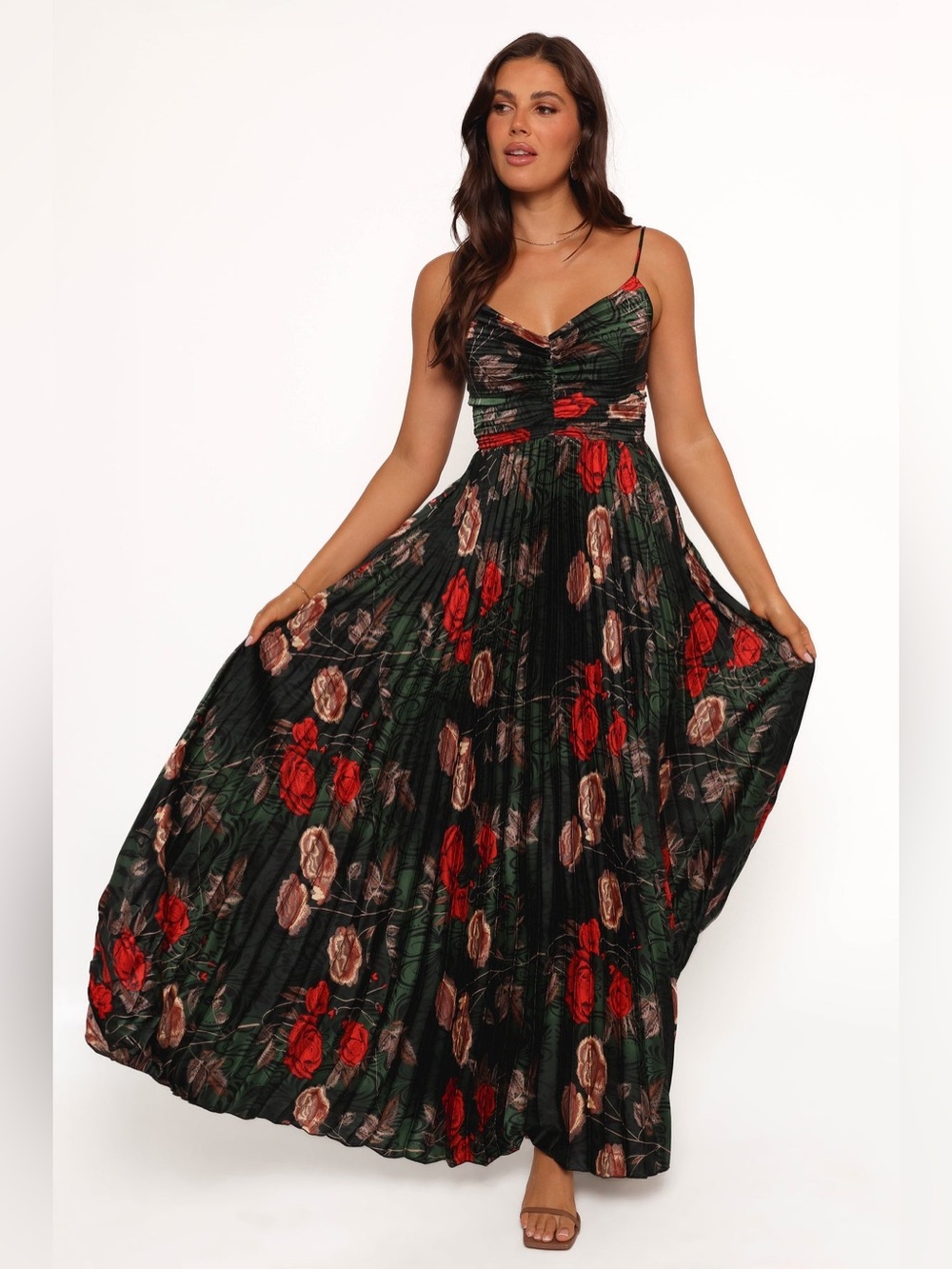 Petal + Pup Naira Pleated Maxi Dress - Green Floral 🌹🥀